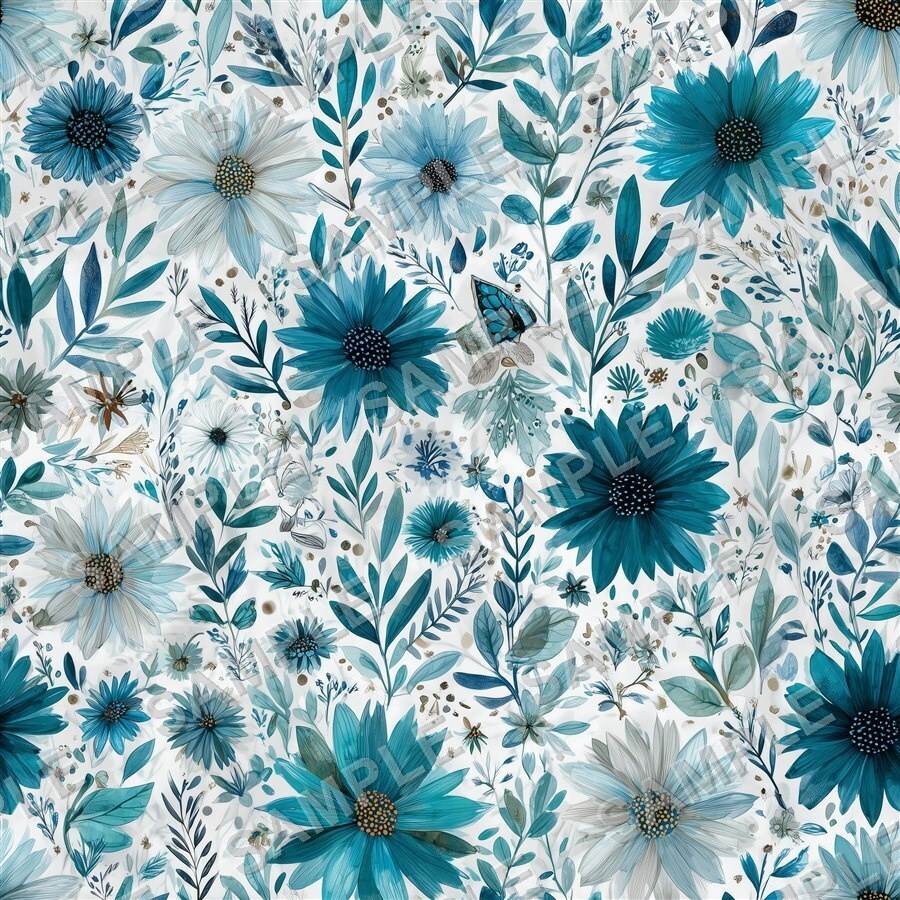 ティールブルーの花柄24種|OceanBloom Vol.1 TealBlue