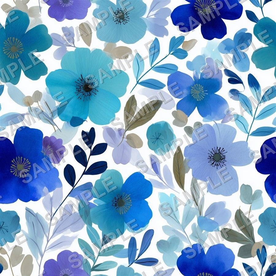 ティールブルーの花柄24種|OceanBloom Vol.1 TealBlue