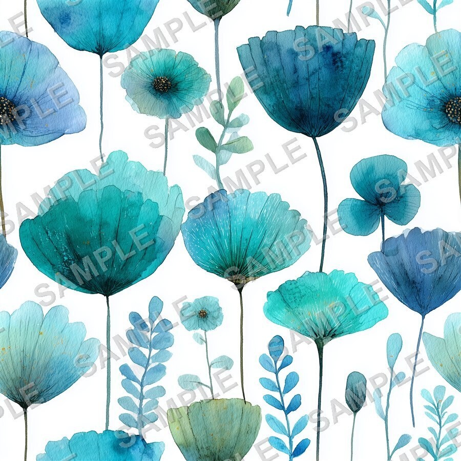 ティールブルーの花柄24種|OceanBloom Vol.1 TealBlue