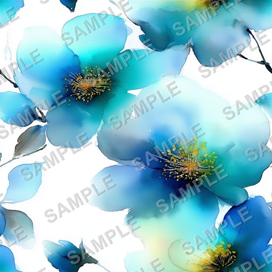 ティールブルーの花柄24種|OceanBloom Vol.1 TealBlue