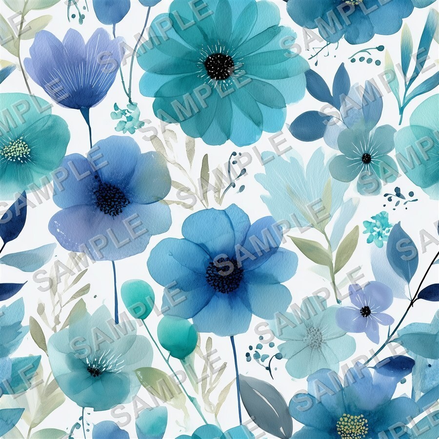 ティールブルーの花柄24種|OceanBloom Vol.1 TealBlue