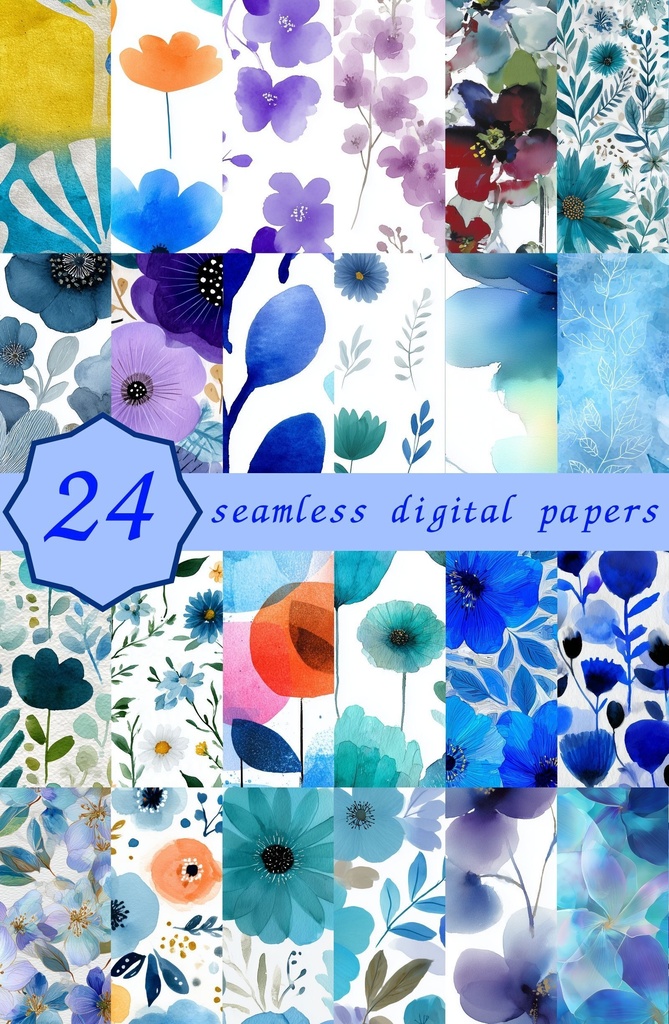 ティールブルーの花柄24種｜OceanBloom Vol.1 TealBlue