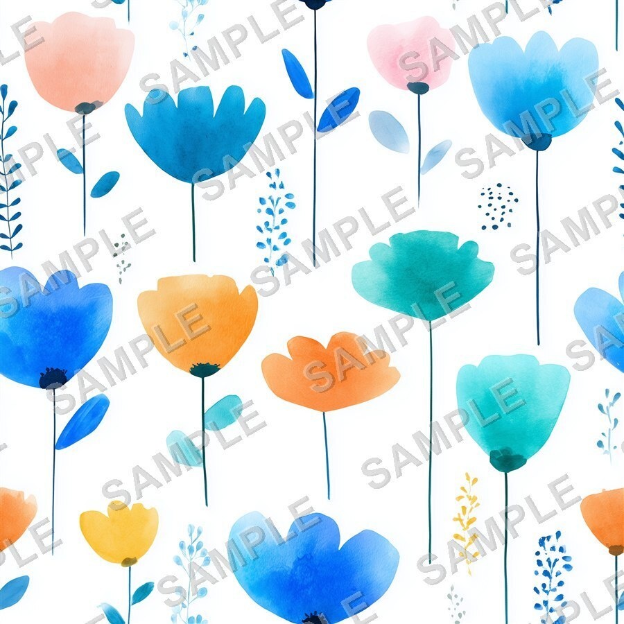 ティールブルーの花柄24種|OceanBloom Vol.1 TealBlue