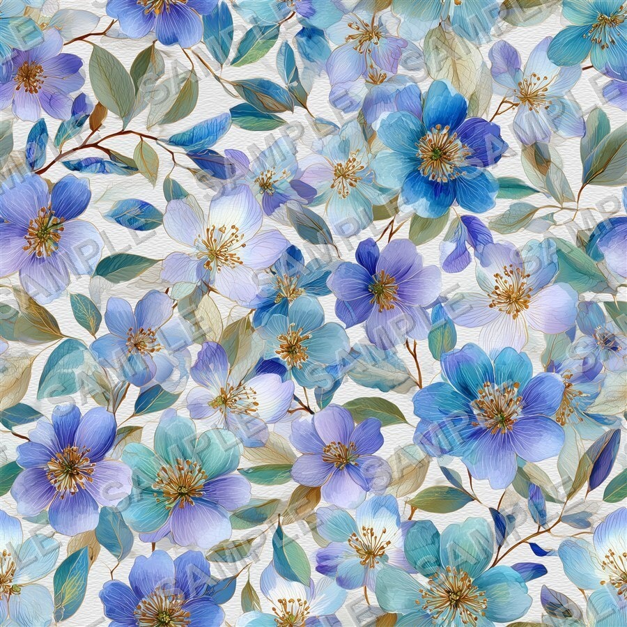 ティールブルーの花柄24種|OceanBloom Vol.1 TealBlue