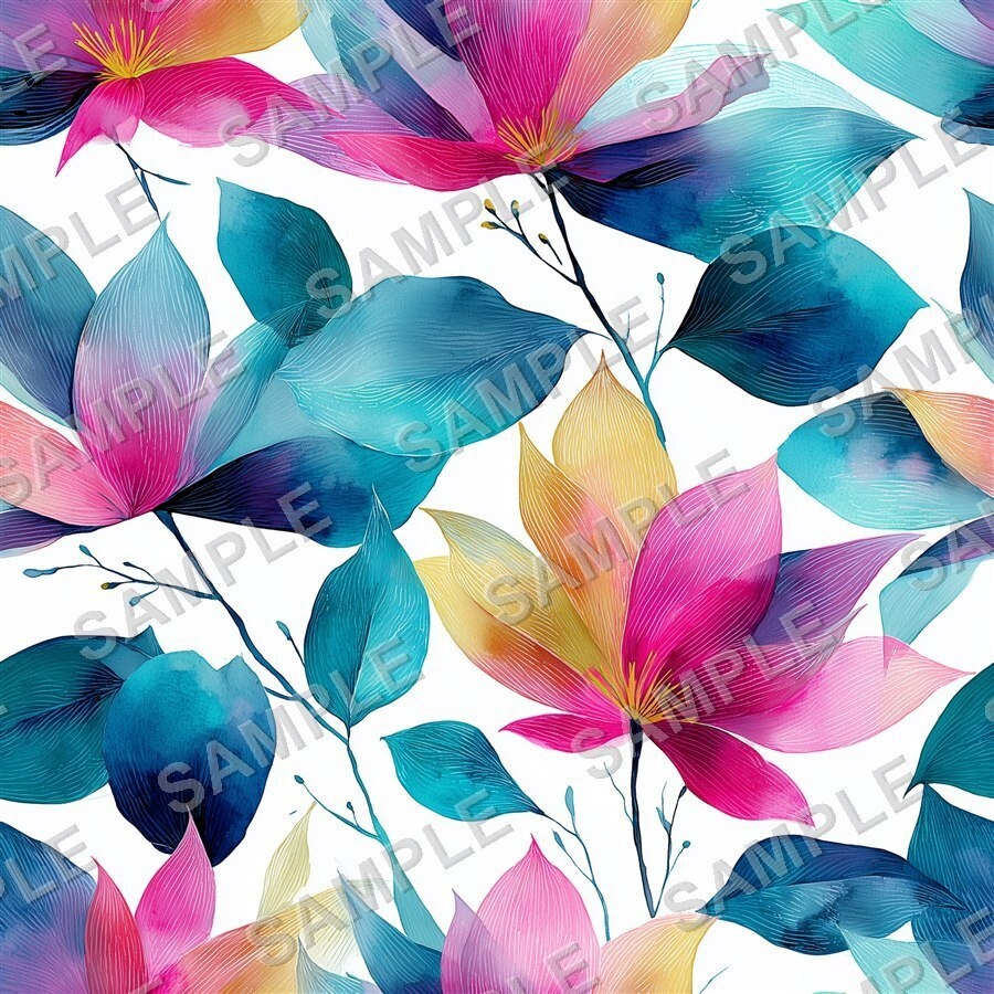 ティールブルーの花柄24種(第3弾)|OceanBloom Vol.3 TealBlue
