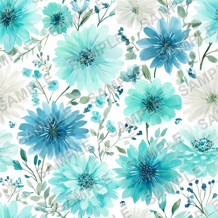 ティールブルーの花柄24種(第3弾)|OceanBloom Vol.3 TealBlue