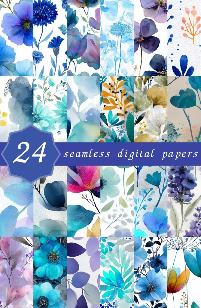 ティールブルーの花柄24種(第3弾)|OceanBloom Vol.3 TealBlue