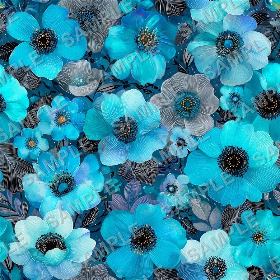 ティールブルーの花柄24種(第3弾)|OceanBloom Vol.3 TealBlue