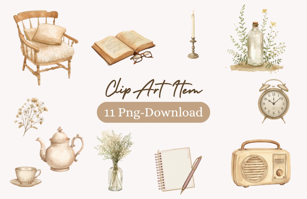 暮らしの雑貨クリップアート 11点セット（PNG背景透過）