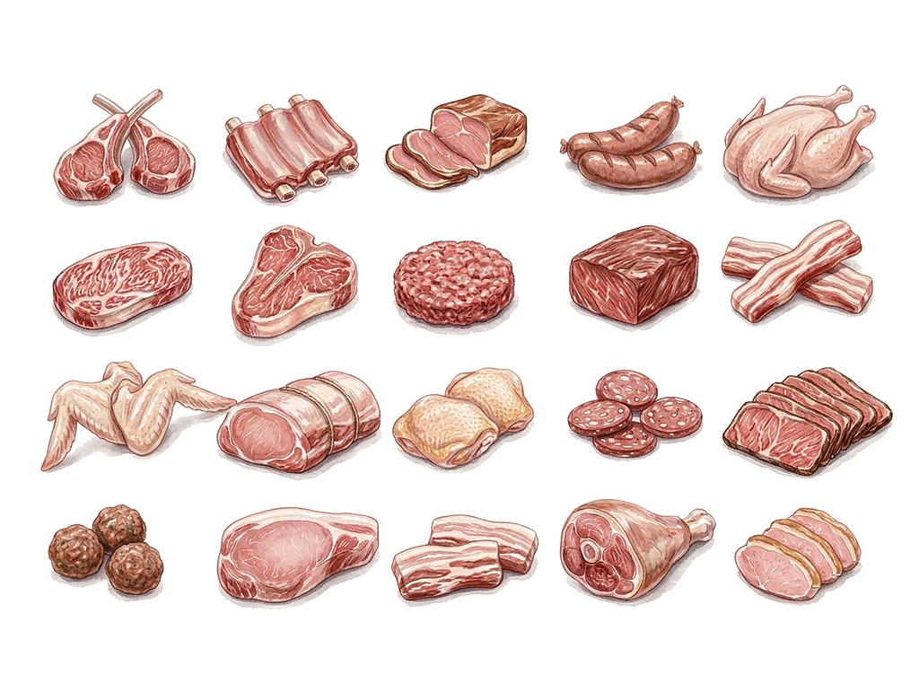 【PSD / 商用OK】パステル手描き風 お肉のクリップアート20種セット