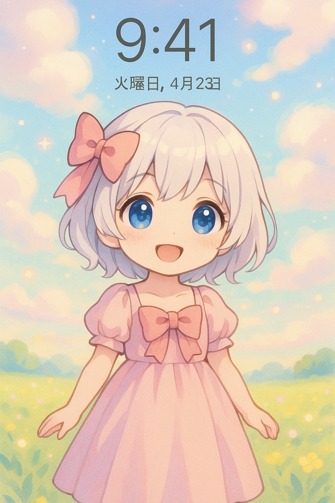 「チビちゃん女の子の春色着せ替え（時計・日付つき）」