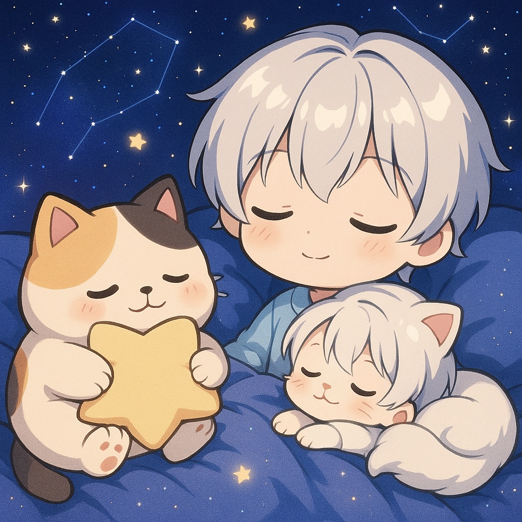 チビちゃんとネコたちの星空ねんね着せ替え（時計・日付なし）
