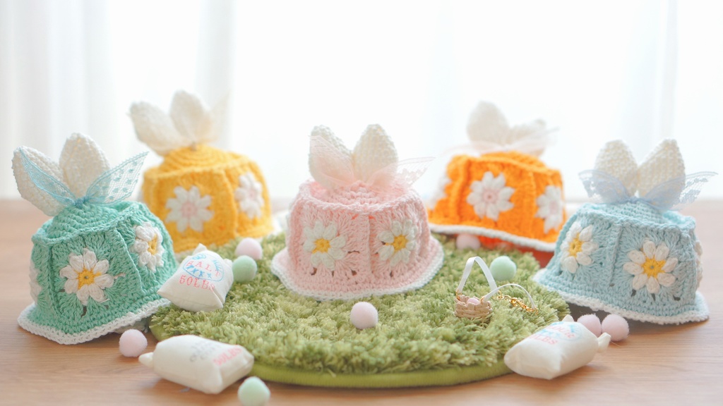 Bunny flower square hat