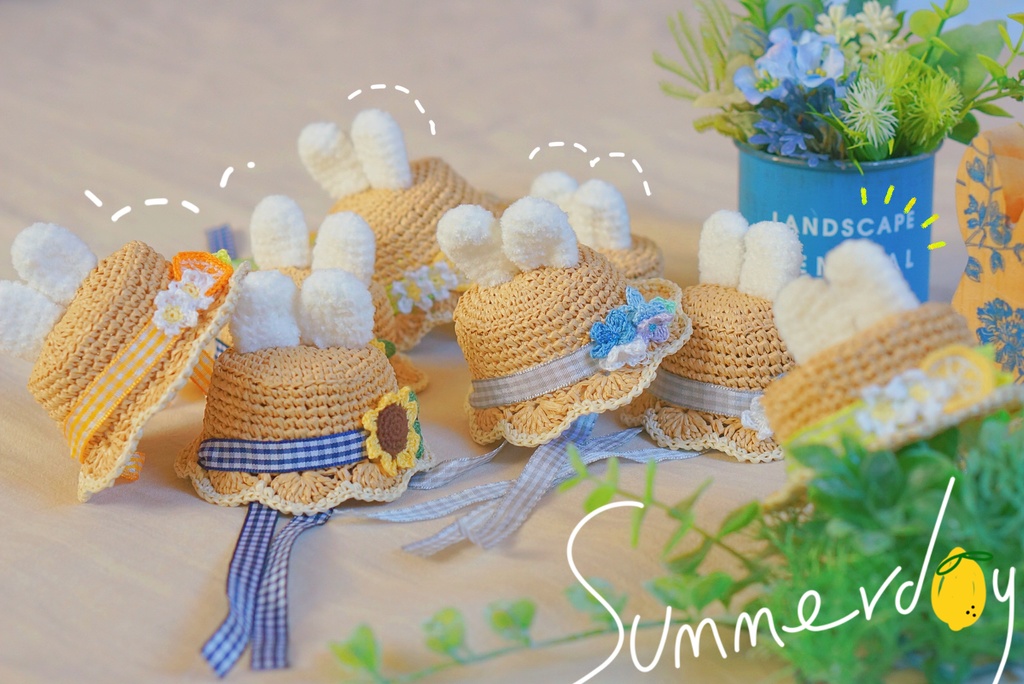 Flower bunny straw hat