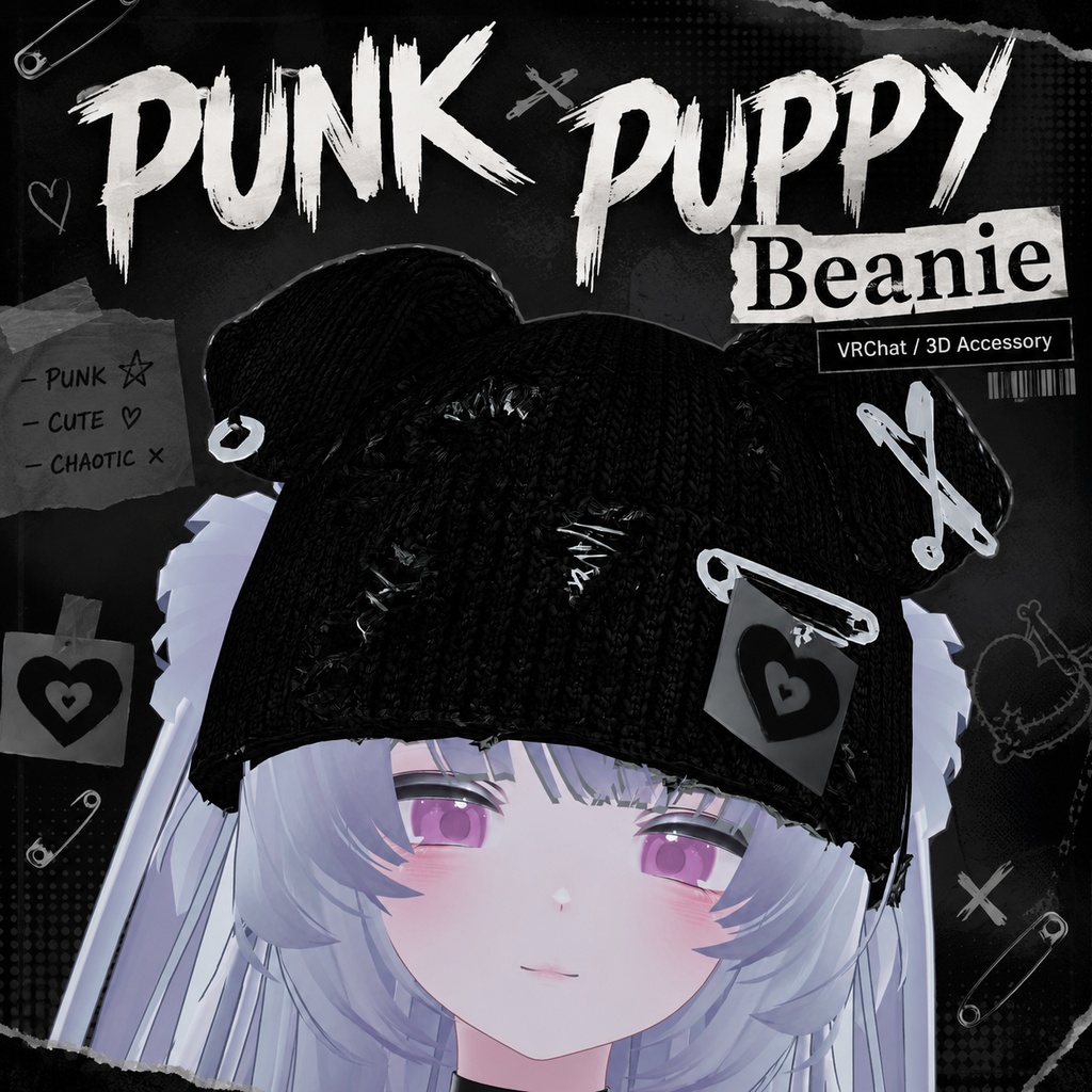 【複数アバター対応】🐾🖤 Punk Puppy Beanie 🖤🐾