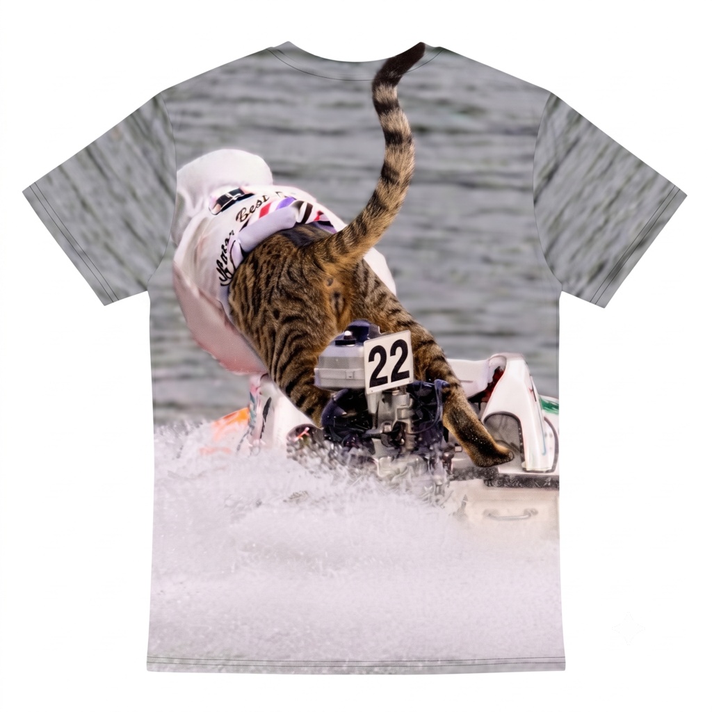 新作】激走!モンキーターンを決める猫Tシャツ(競艇 / ドラヘル)