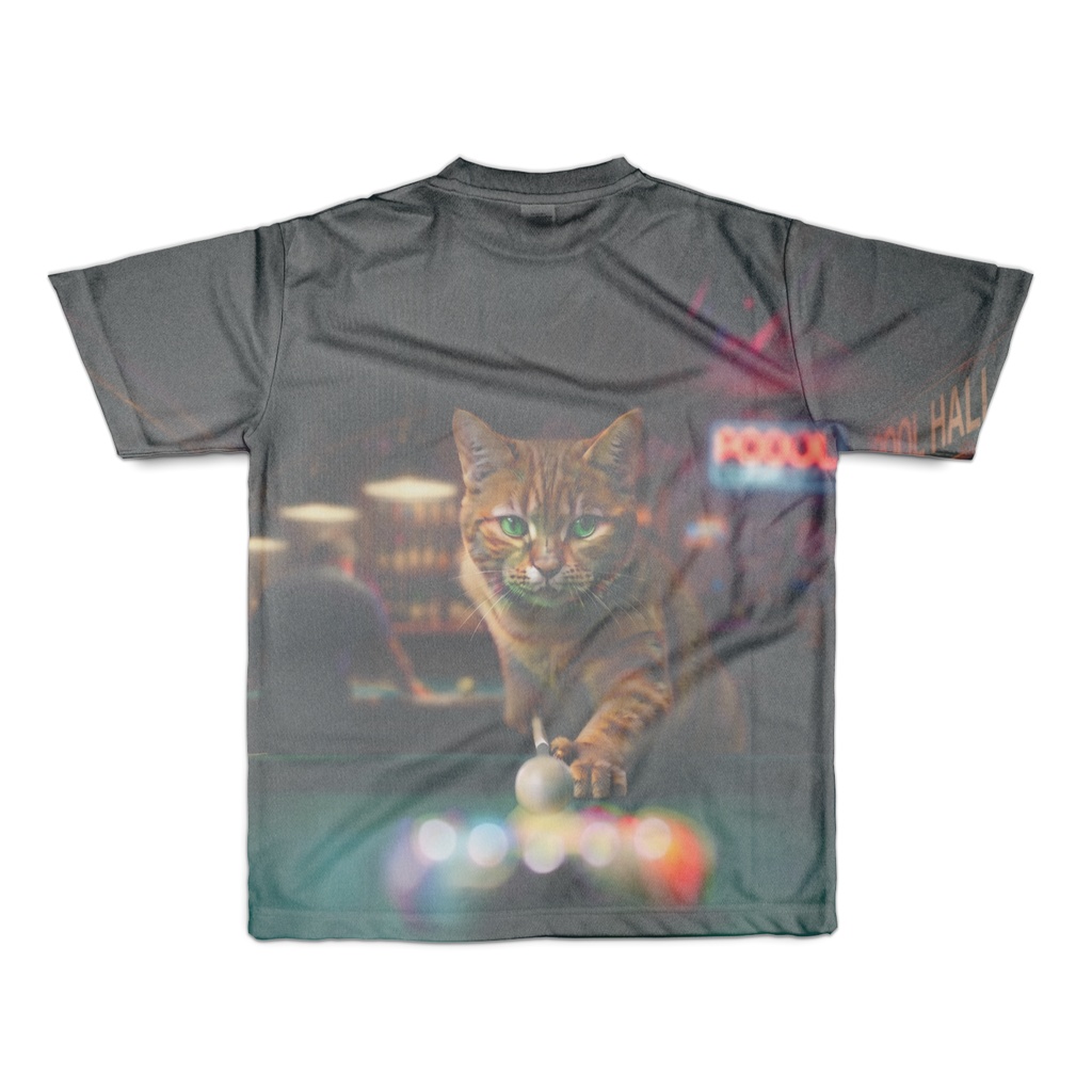 【新作】凄腕ハスラー参上!ブレイクショットを狙うチャトラ猫 フルグラフィックTシャツ(ビリヤード)