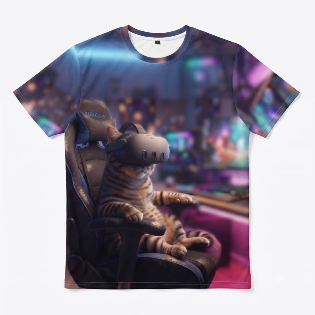 【Meow Quest】ゲーミングキャット・グラフィックTシャツ