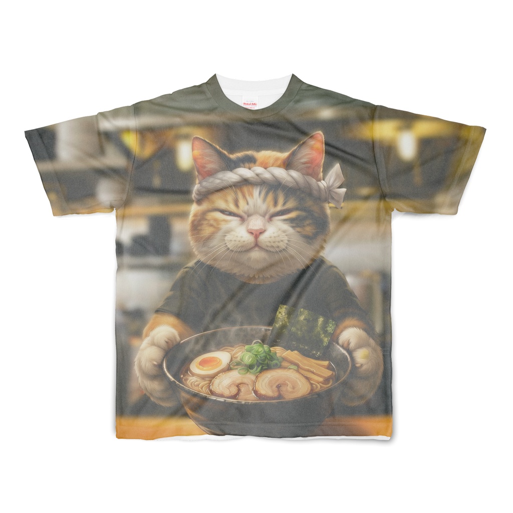【両面フルグラフィック】至高の一杯・ラーメン職人猫Tシャツ