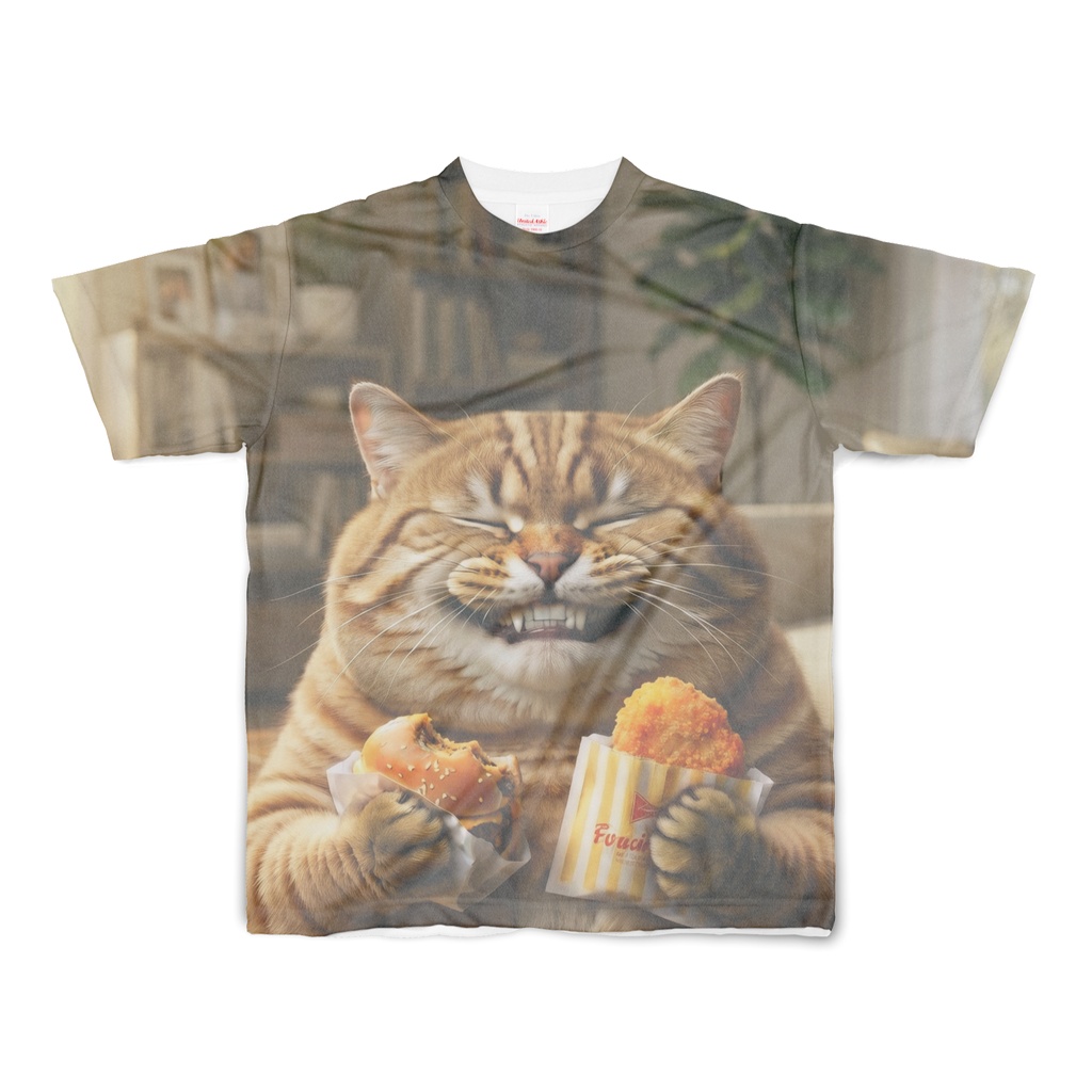 【フルグラフィック】福よ来い!わがままボディの看板猫Tシャツ