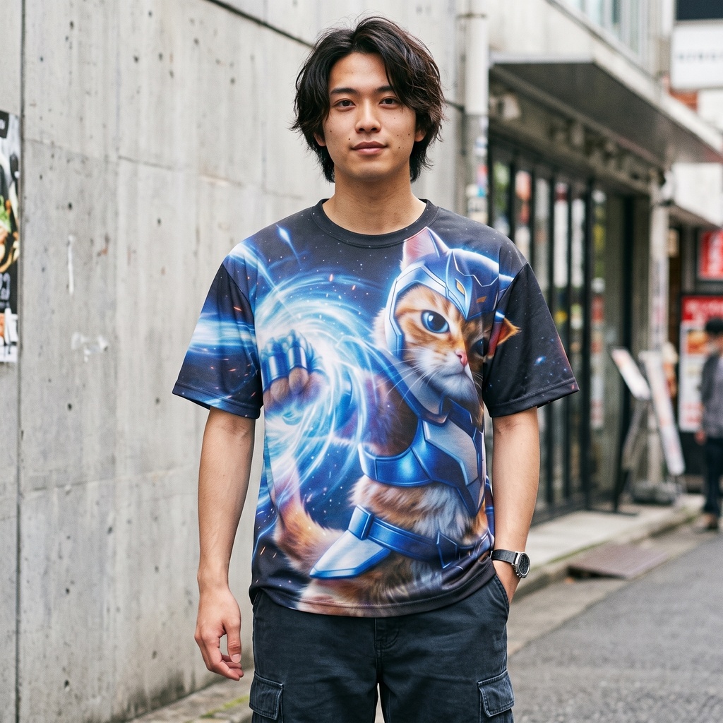 【両面フルグラフィックTシャツ】猫闘士流星拳・彗星拳