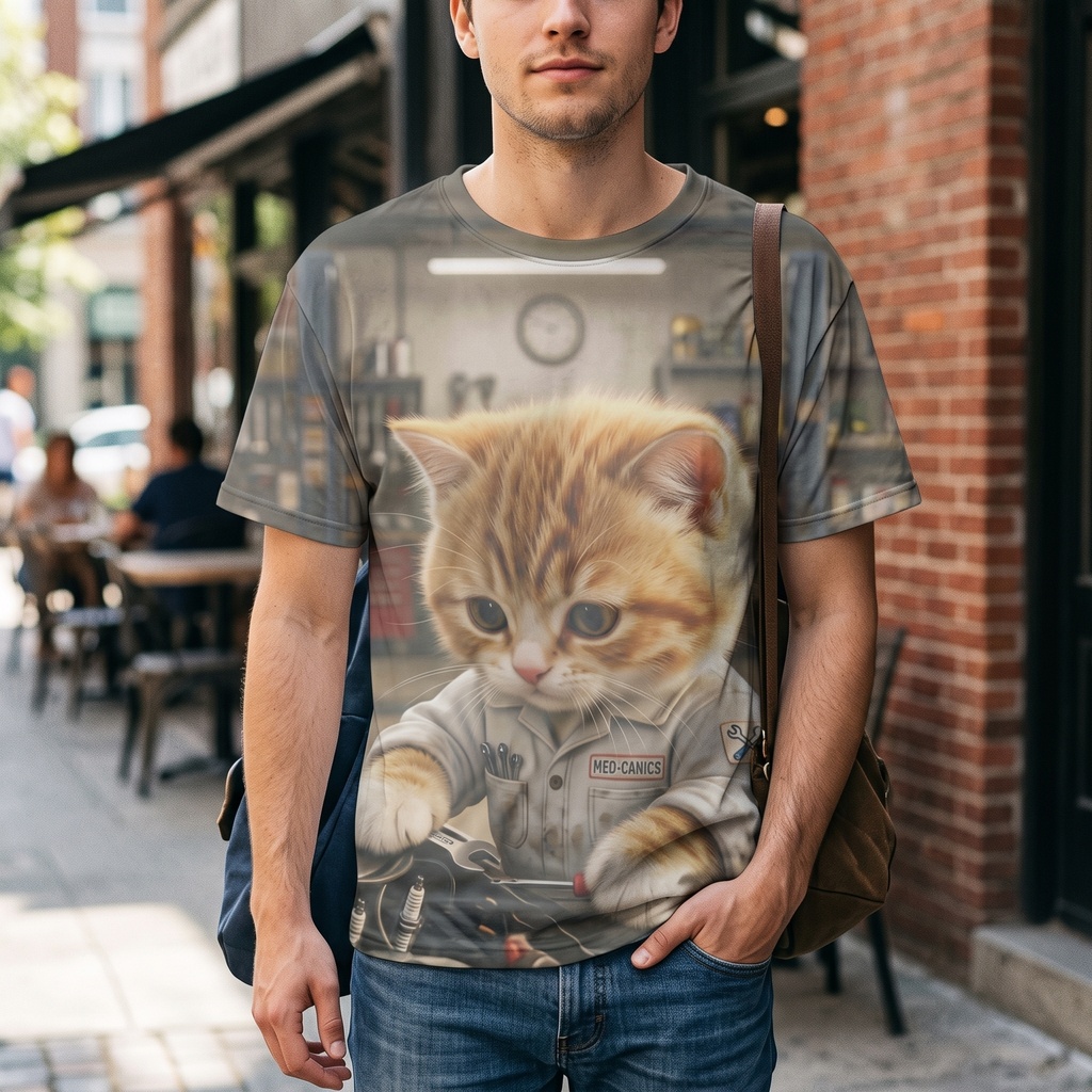 フルグラフィックTシャツ表裏別デザイン【自動車整備猫】