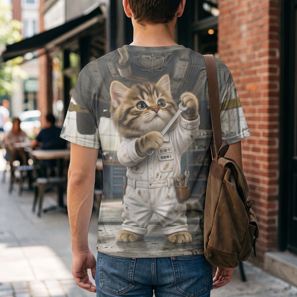 フルグラフィックTシャツ表裏別デザイン【自動車整備猫】