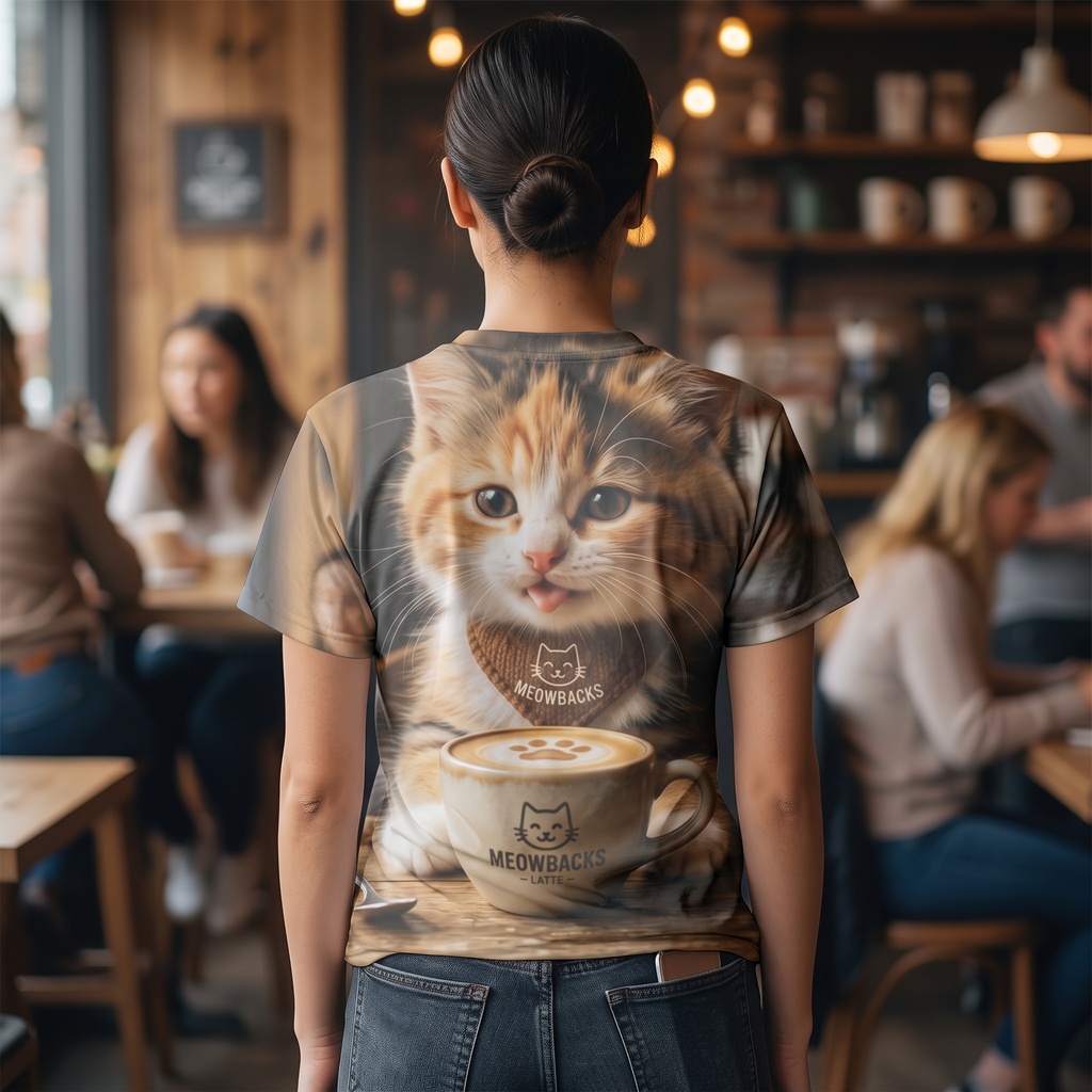 【両面フルグラフィックTシャツ】MEOWBACKS ネコバリスタ&カフェにゃんこ