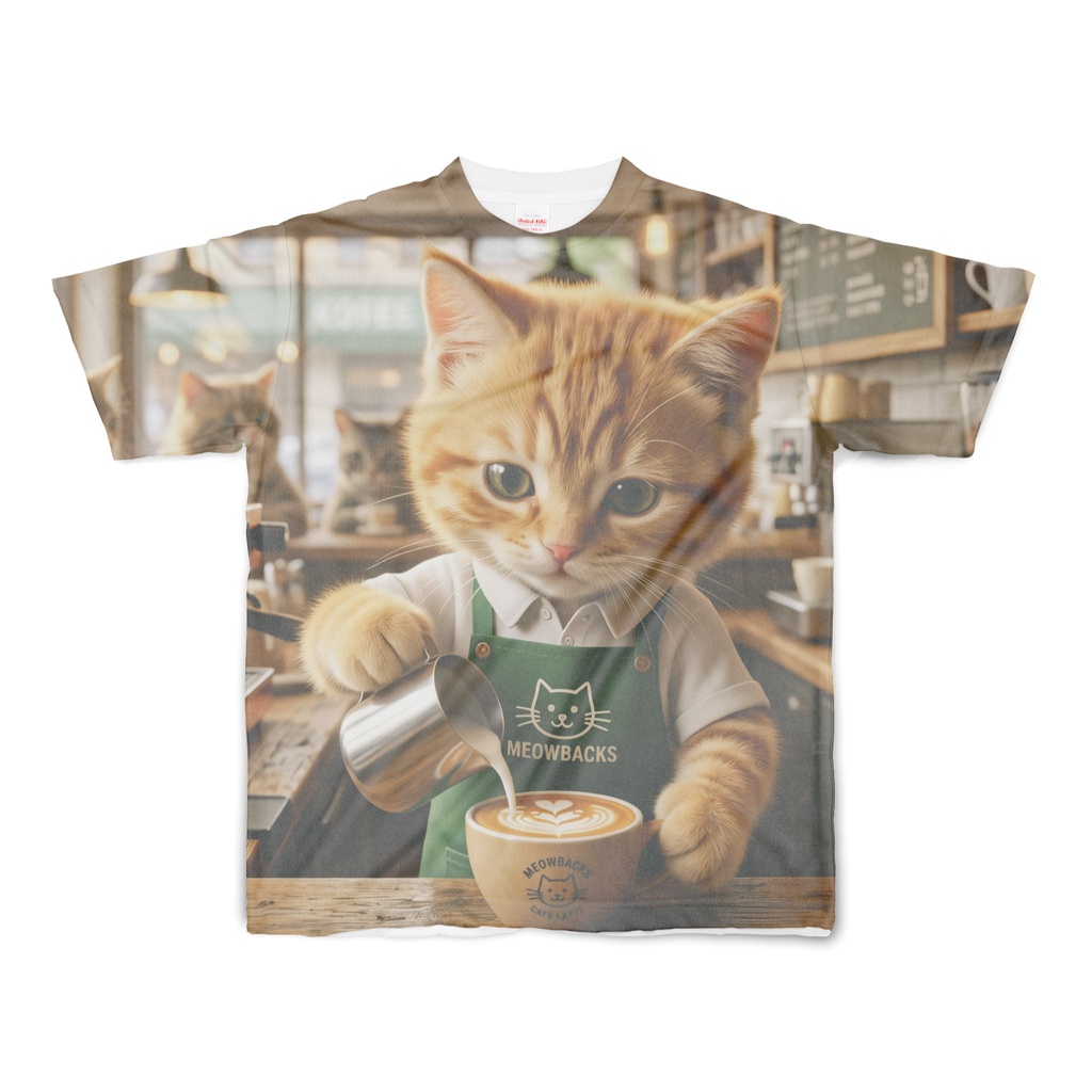 【両面フルグラフィックTシャツ】MEOWBACKS ネコバリスタ＆カフェにゃんこ