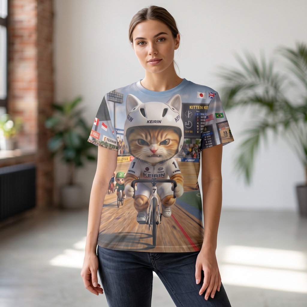 【圧倒的太もも】にゃんこ競輪グランプリ フルグラフィックTシャツ(前後デザイン)
