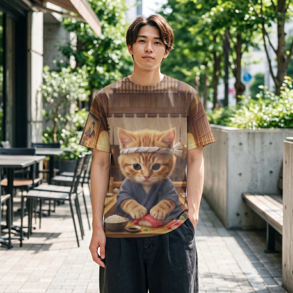 極上にゃんこ寿司 フルグラフィックTシャツ【表裏ストーリー仕立て】