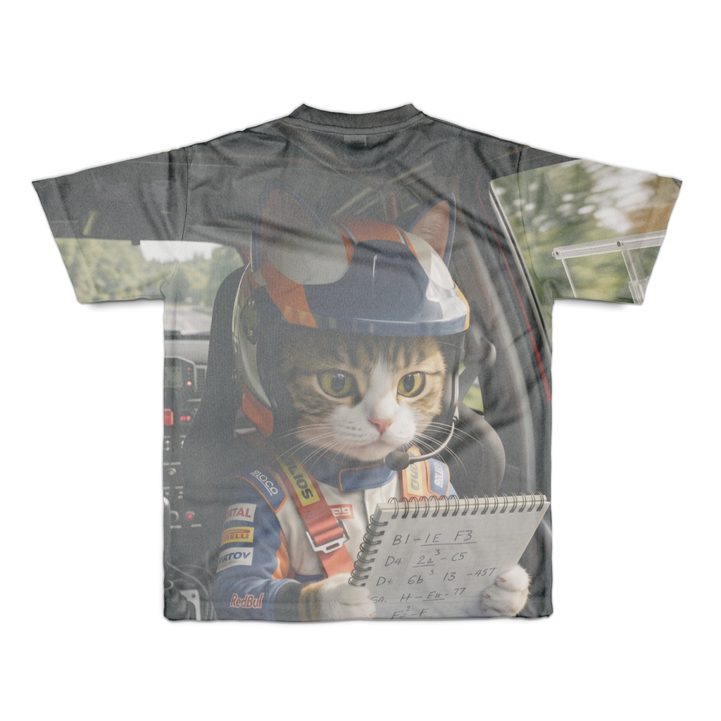 【全開で行けニャ!】ラリードライバー&ナビゲーター猫 フルグラフィックTシャツ