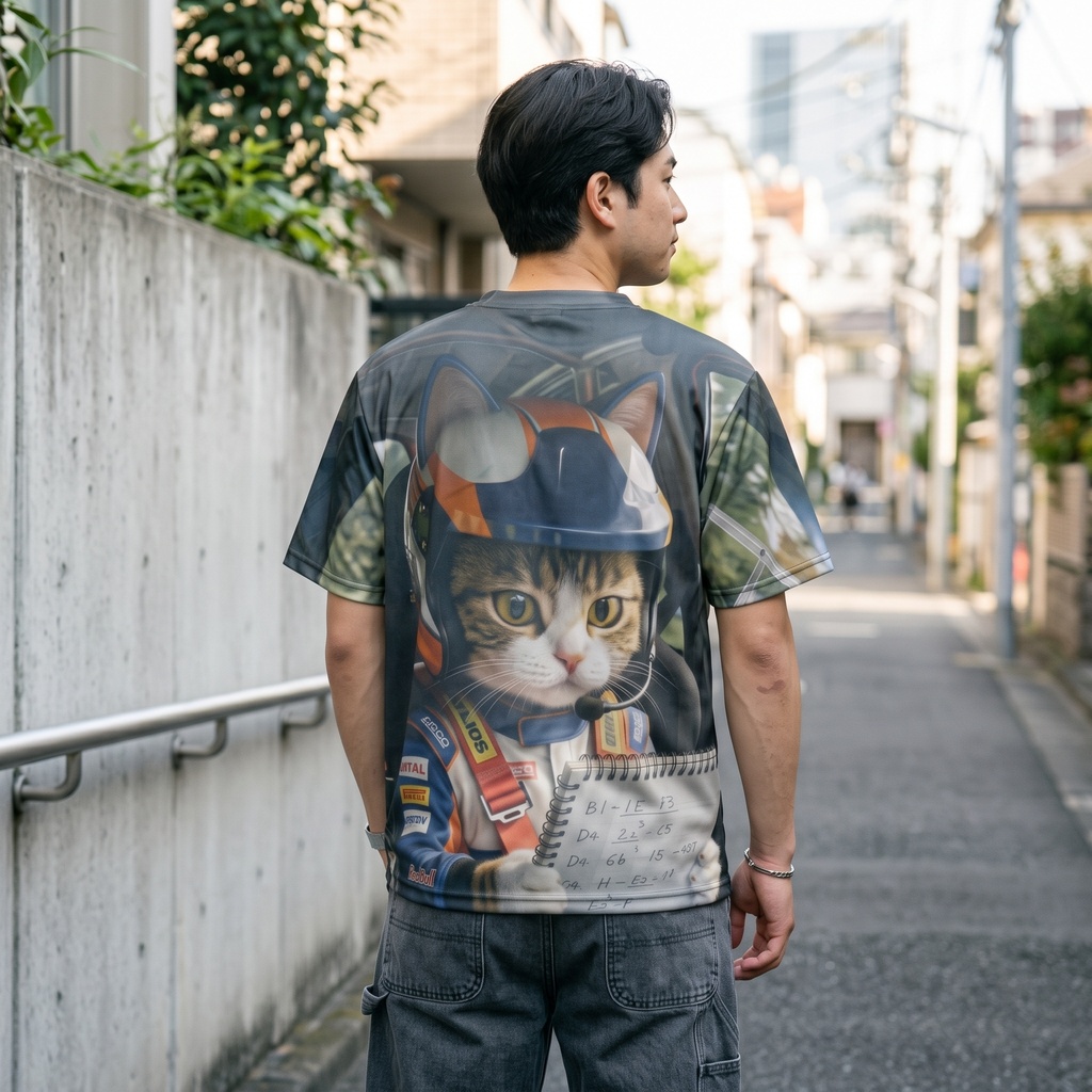 【全開で行けニャ!】ラリードライバー&ナビゲーター猫 フルグラフィックTシャツ