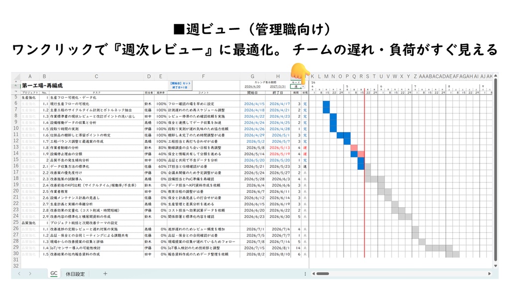 Excelガントpro|無料体験版(10タスク×30日カレンダー表示)