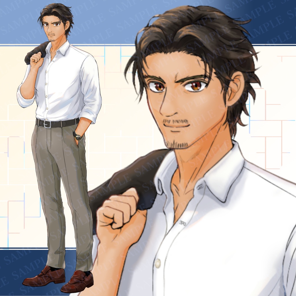 スーツ男性（おじさん系） 立ち絵【無料版有_表情差分6種＋通常表情】