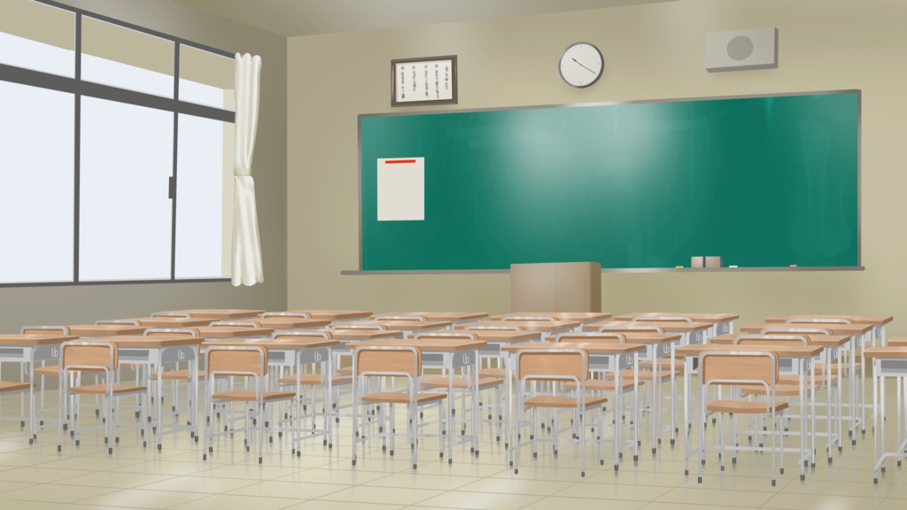 【無料配布】教室背景イラスト（昼・蛍光灯ON差分あり）
