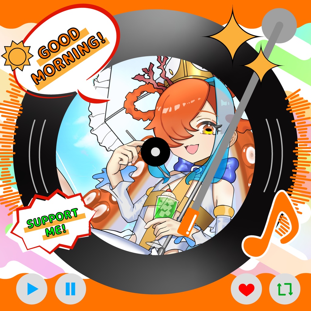 【無料配布】レコードプレーヤー風おはようVtuber素材