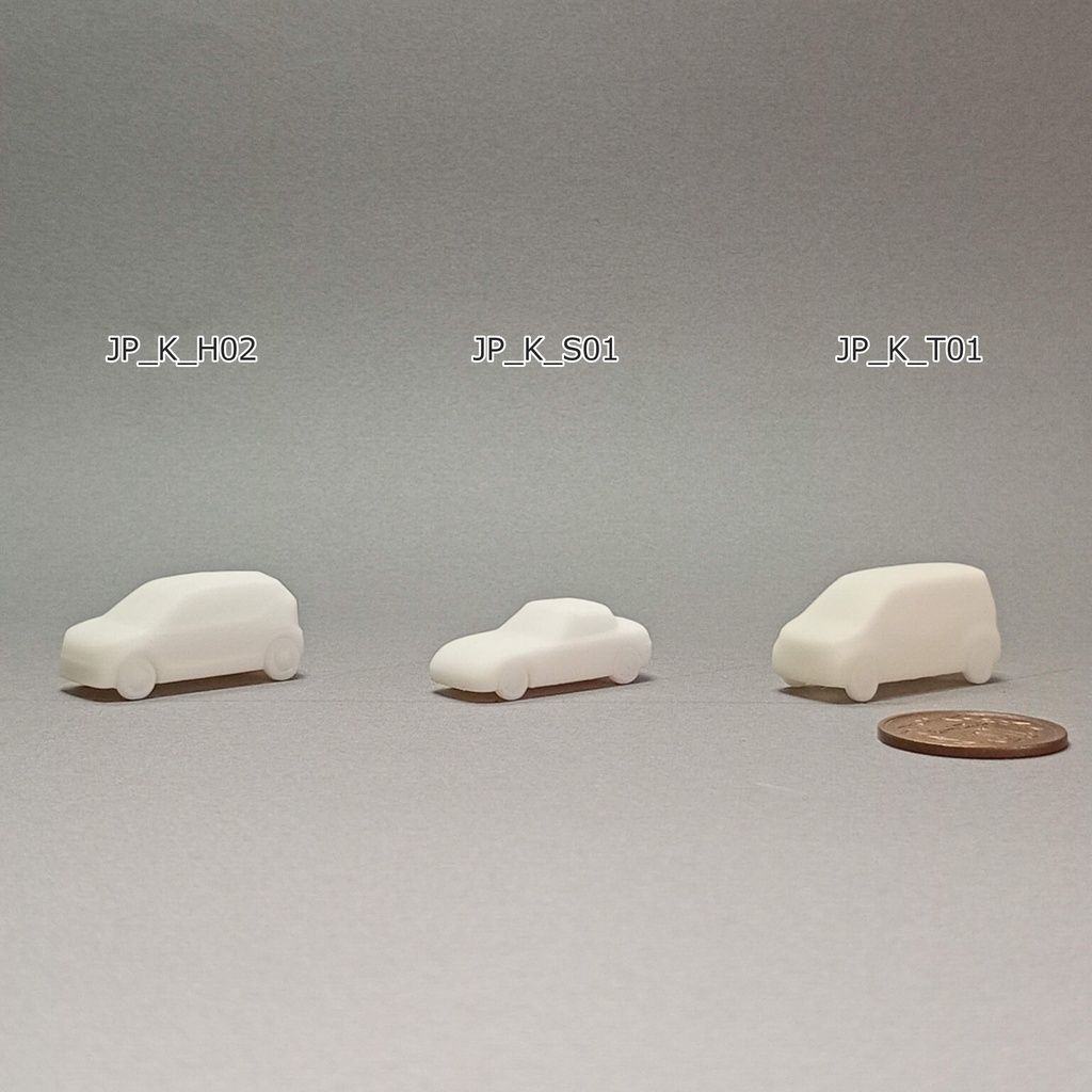 建築模型用 添景3Dデータ:軽自動車3台セット(Pack 01) 3D Staffage Data for Architectural Scale Models: Kei Cars 3-Piece Set (Pack 01)