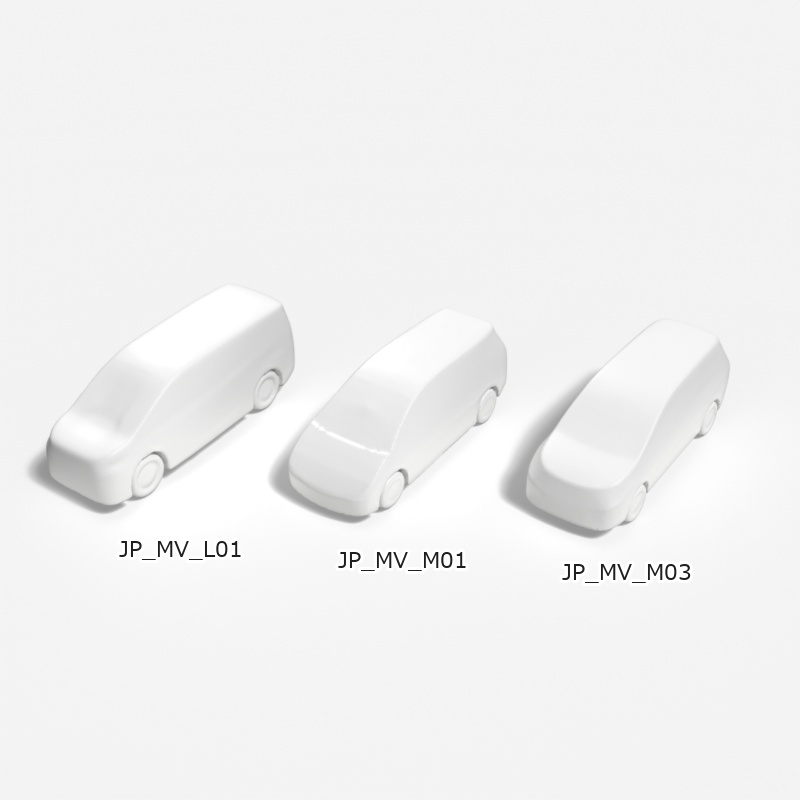 建築模型用 添景3Dデータ:ミニバン3台セット(Pack 01) 3D Staffage Data for Architectural Scale Models: Minivans 3-Piece Set (Pack 01)