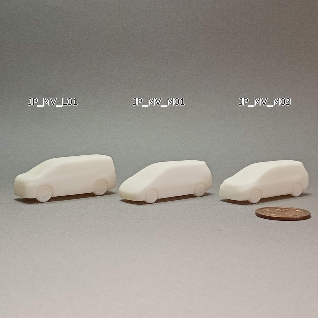 建築模型用 添景3Dデータ:ミニバン3台セット(Pack 01) 3D Staffage Data for Architectural Scale Models: Minivans 3-Piece Set (Pack 01)