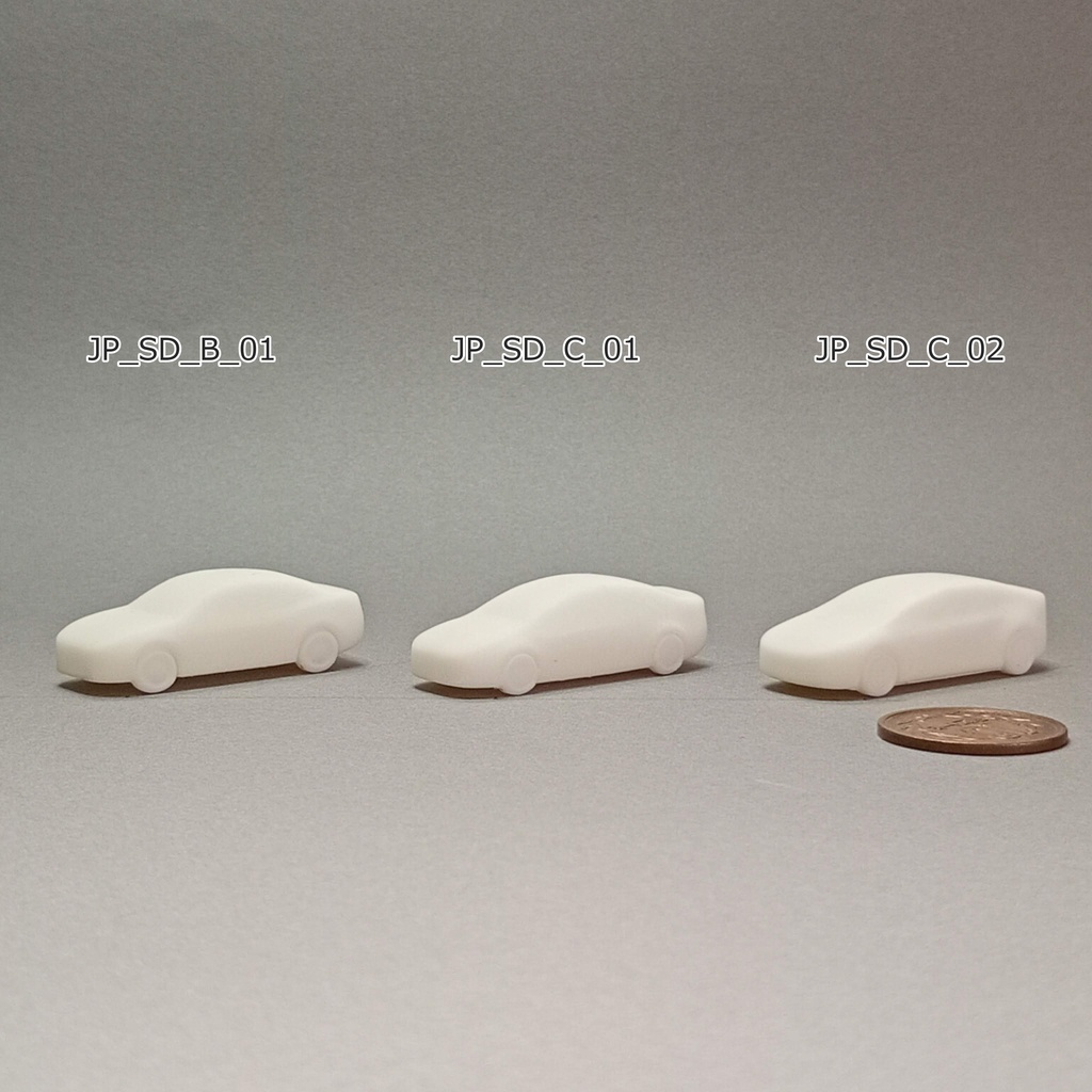 建築模型用 添景3Dデータ：セダン3台セット（Pack 01） 3D Staffage Data for Architectural Scale Models: Sedan Cars 3-Piece Set (Pack 01)