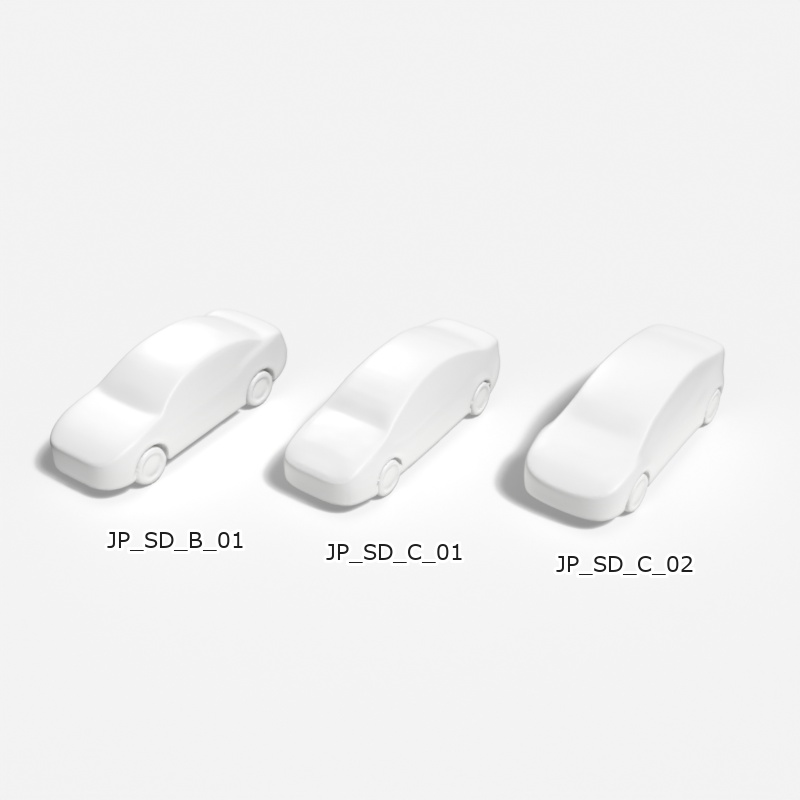 建築模型用 添景3Dデータ：セダン3台セット（Pack 01） 3D Staffage Data for Architectural Scale Models: Sedan Cars 3-Piece Set (Pack 01)