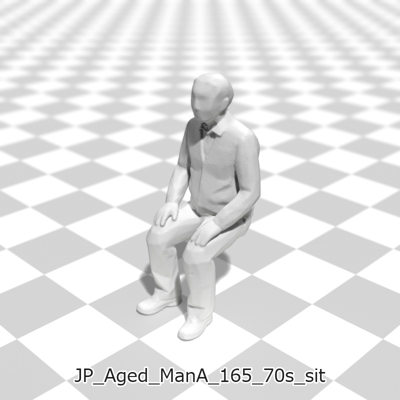 建築模型用 添景3Dデータ(1/50):高齢男性A(5ポーズセット)1/50 Scale 3D Staffage Data for Architectural Scale Models: Elderly Man A (Set of 5 Poses)