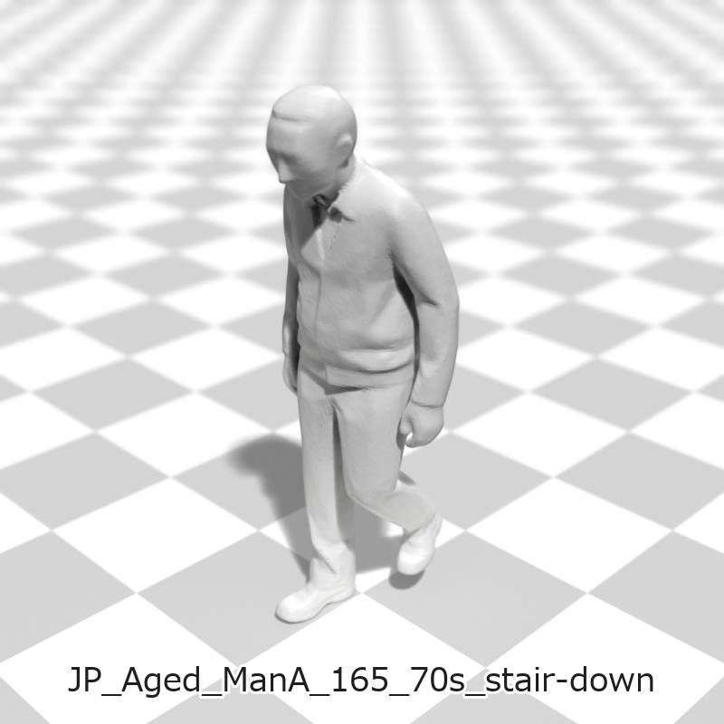 建築模型用 添景3Dデータ(1/50):高齢男性A(5ポーズセット)1/50 Scale 3D Staffage Data for Architectural Scale Models: Elderly Man A (Set of 5 Poses)