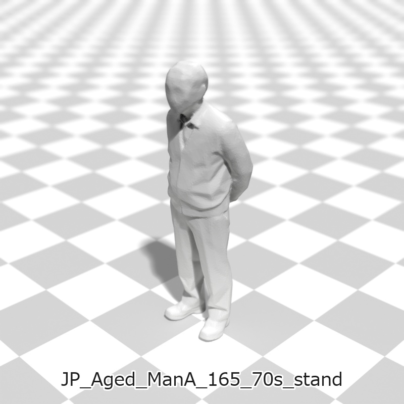 建築模型用 添景3Dデータ(1/50):高齢男性A(5ポーズセット)1/50 Scale 3D Staffage Data for Architectural Scale Models: Elderly Man A (Set of 5 Poses)