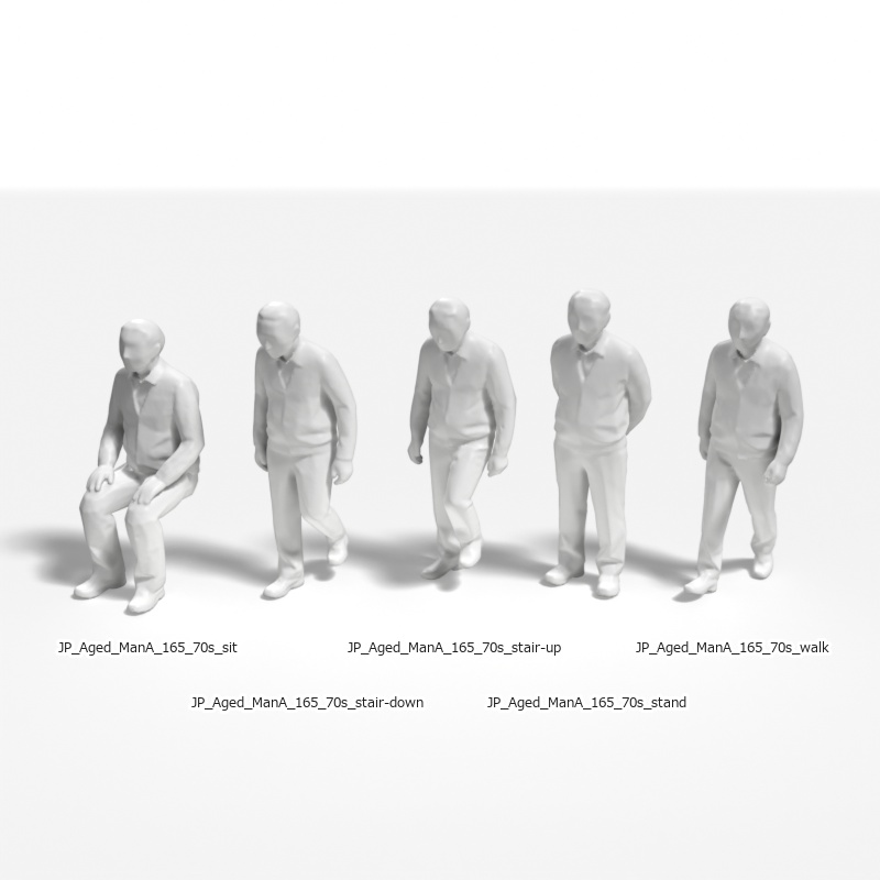建築模型用 添景3Dデータ(1/50):高齢男性A(5ポーズセット)1/50 Scale 3D Staffage Data for Architectural Scale Models: Elderly Man A (Set of 5 Poses)