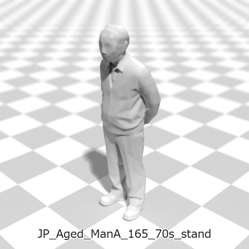 建築模型用 添景3Dデータ(1/50):高齢男性A(5ポーズセット)1/50 Scale 3D Staffage Data for Architectural Scale Models: Elderly Man A (Set of 5 Poses)