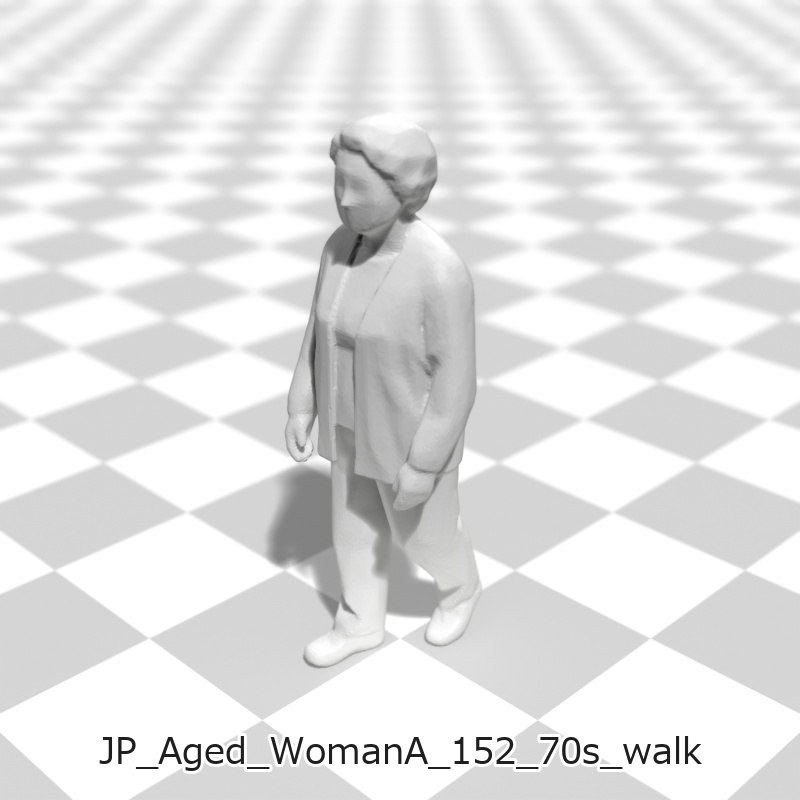 建築模型用 添景3Dデータ(1/50):高齢女性A(5ポーズセット)1/50 Scale 3D Staffage Data for Architectural Scale Models: Elderly Woman A (Set of 5 Poses)