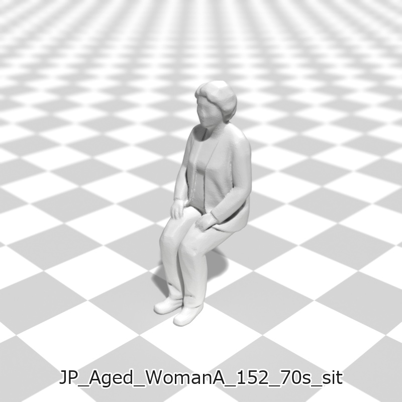 建築模型用 添景3Dデータ(1/50):高齢女性A(5ポーズセット)1/50 Scale 3D Staffage Data for Architectural Scale Models: Elderly Woman A (Set of 5 Poses)