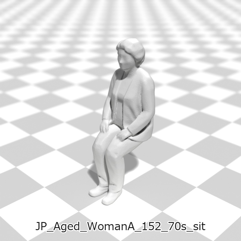 建築模型用 添景3Dデータ(1/50):高齢女性A(5ポーズセット)1/50 Scale 3D Staffage Data for Architectural Scale Models: Elderly Woman A (Set of 5 Poses)